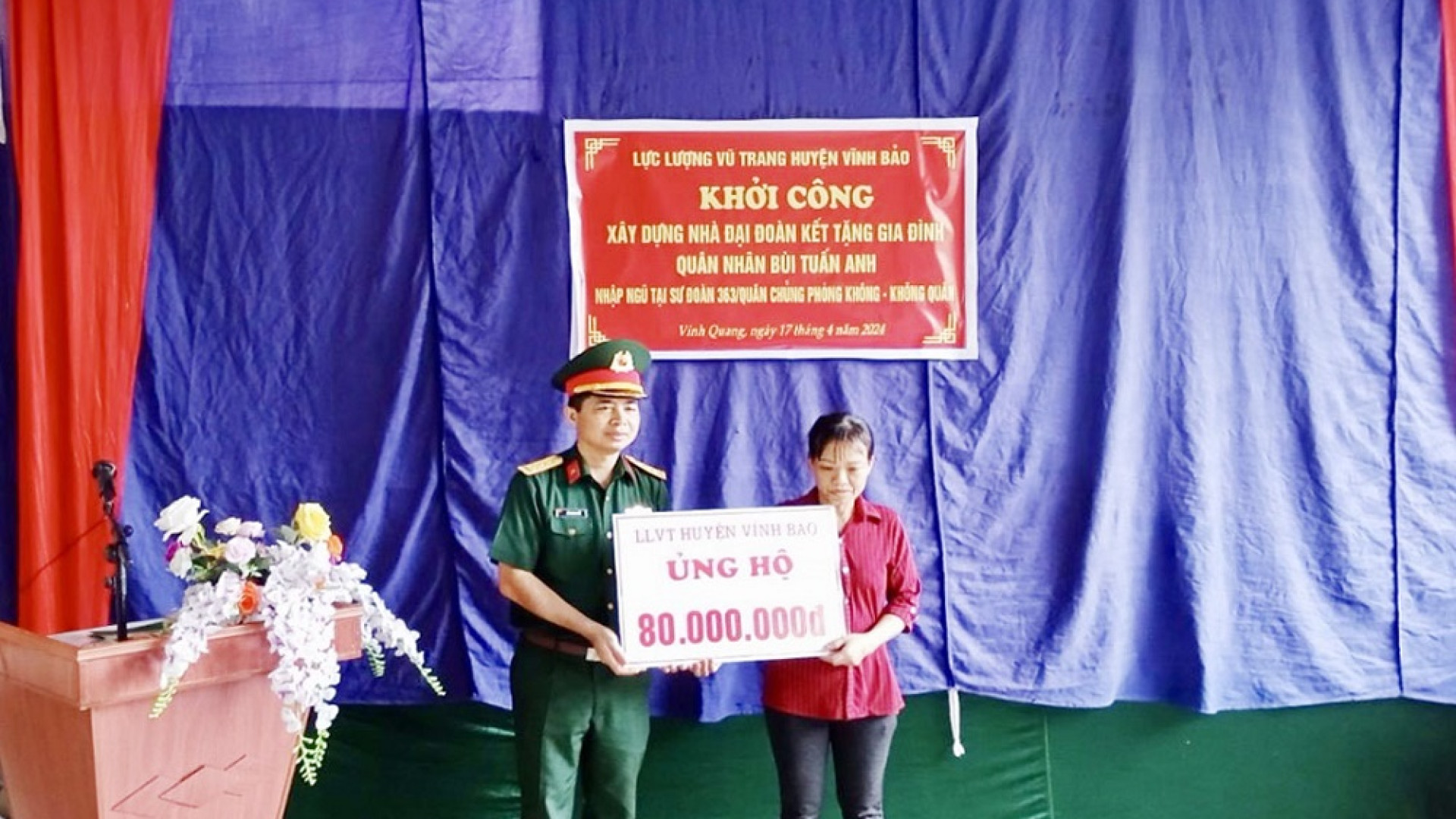 Ban CHQS huyện Vĩnh Bảo khởi công xây dựng nhà “Đại đoàn kết” tặng gia đình chiến sĩ có hoàn cảnh khó khăn