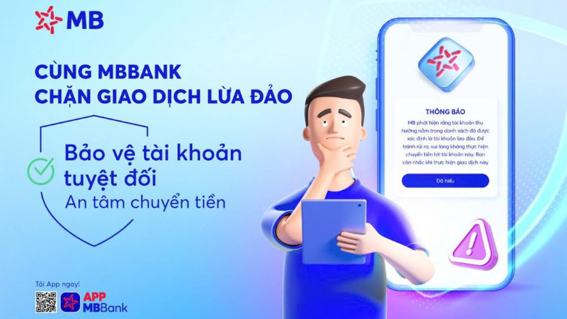 App MBBank chủ động chặn phần mềm độc hại chiếm quyền trên điện thoại